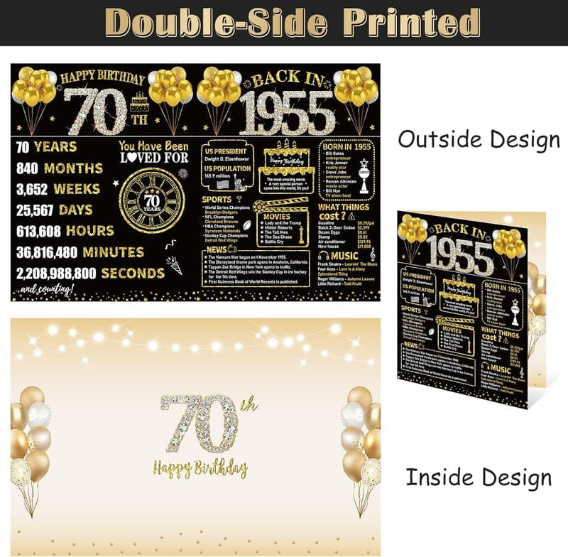 70th Birthday Giant Card with Envelope - Black Gold Design