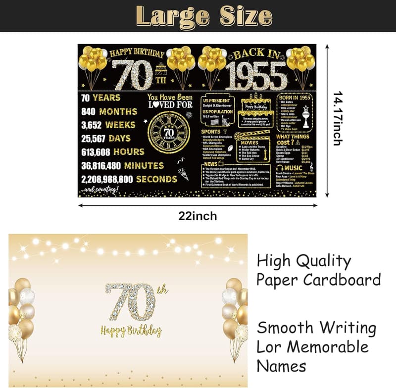 70th Birthday Giant Card with Envelope - Black Gold Design