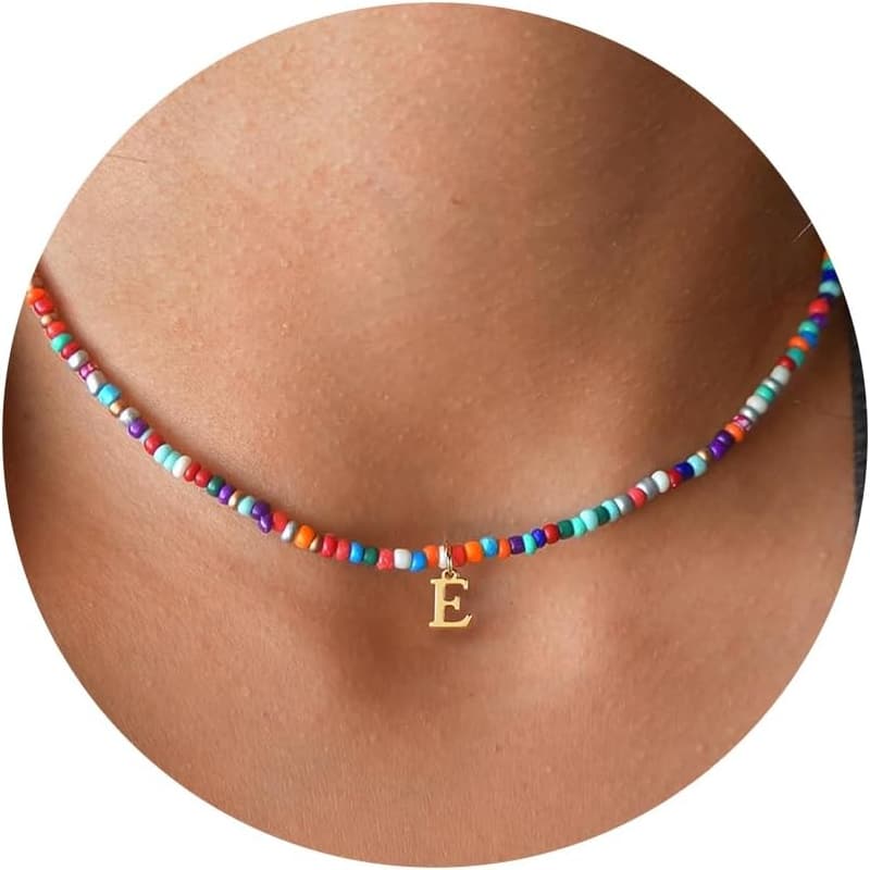 Colorful Beaded Initial Necklace - Trendy Graduation Gift for Girls