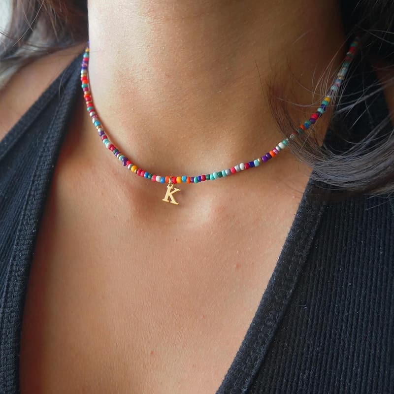 Colorful Beaded Initial Necklace - Trendy Graduation Gift for Girls