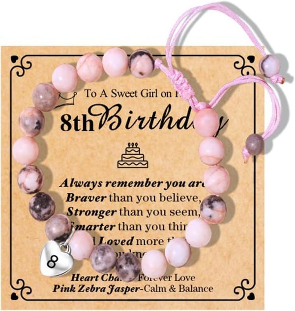 Birthday Gifts for Girls: Pink Zebra Heart Beaded Bracelet