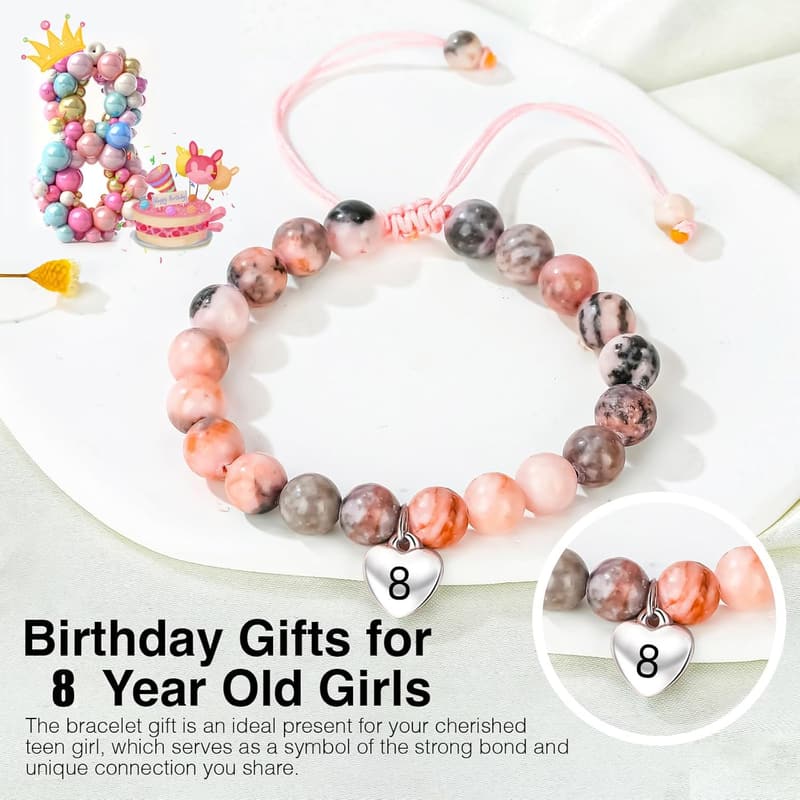 Birthday Gifts for Girls: Pink Zebra Heart Beaded Bracelet