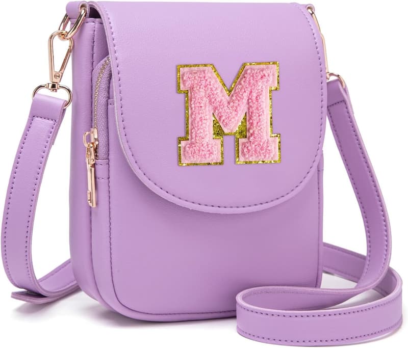 Teen Girls' Leather Initial Crossbody Purse with 3 Compartments