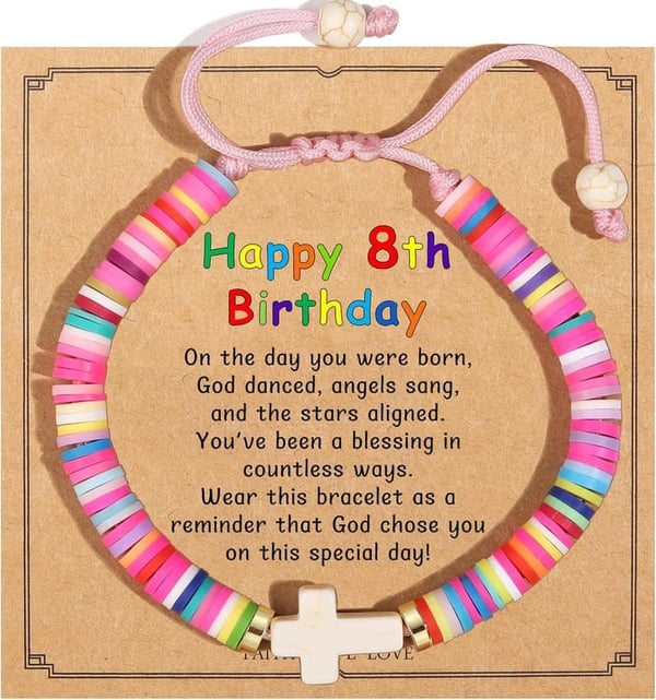 Birthday Cross Charm Bracelet for Girls with Greeting Card
