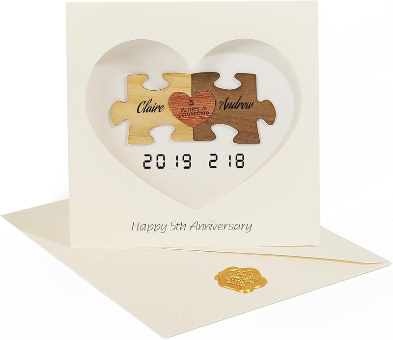 5th Anniversary Handmade Wooden Puzzle Card with Customization