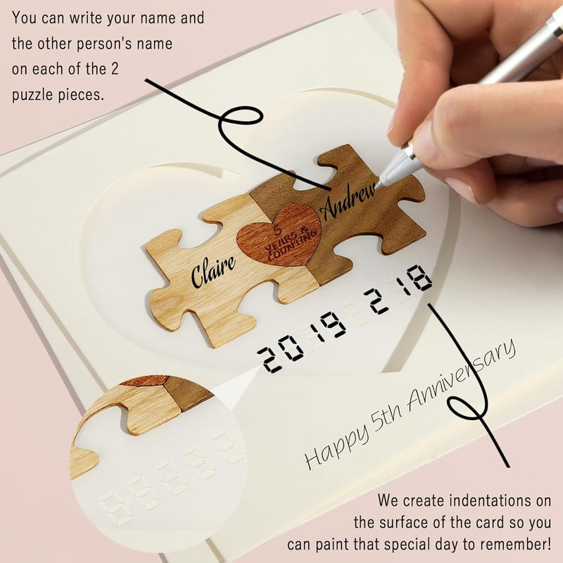 5th Anniversary Handmade Wooden Puzzle Card with Customization