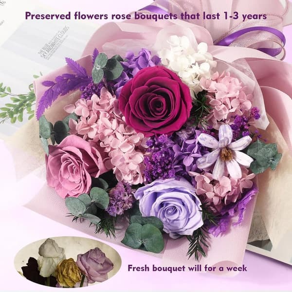 Forever Purple Rose Bouquet - Lasting Flowers for Mom