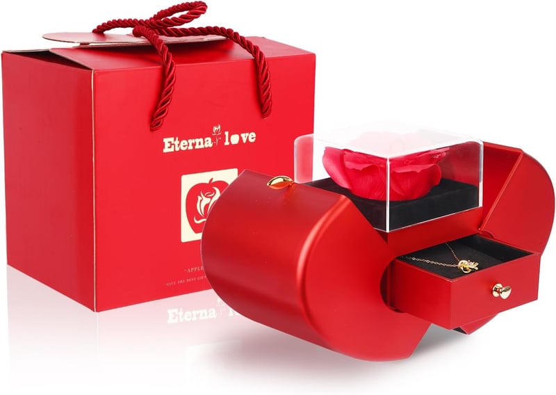 Handmade Red Rose Necklace with Jewelry Box & 