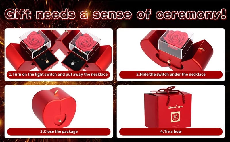 Handmade Red Rose Necklace with Jewelry Box & 