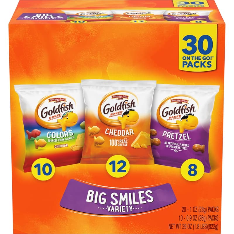 Goldfish Crackers Variety Pack with Cheddar & Pretzels, 30 Ct