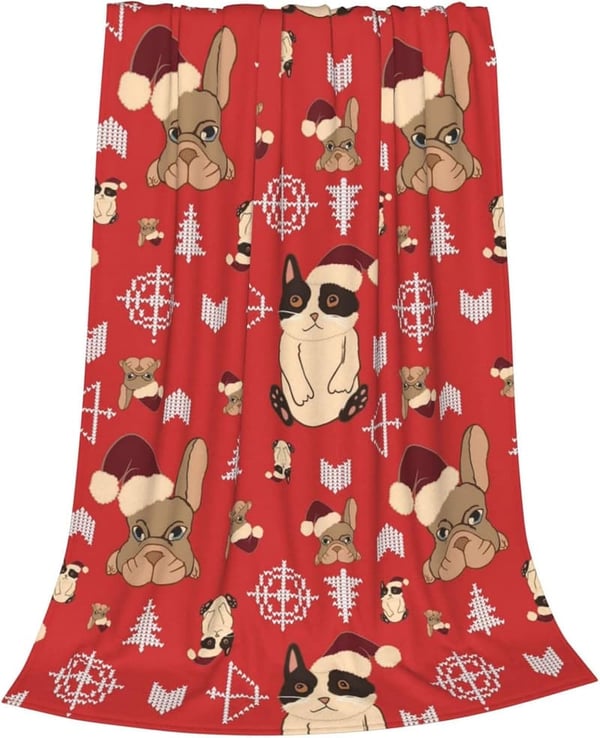 Red French Bulldog Throw Blanket for Couples, 50