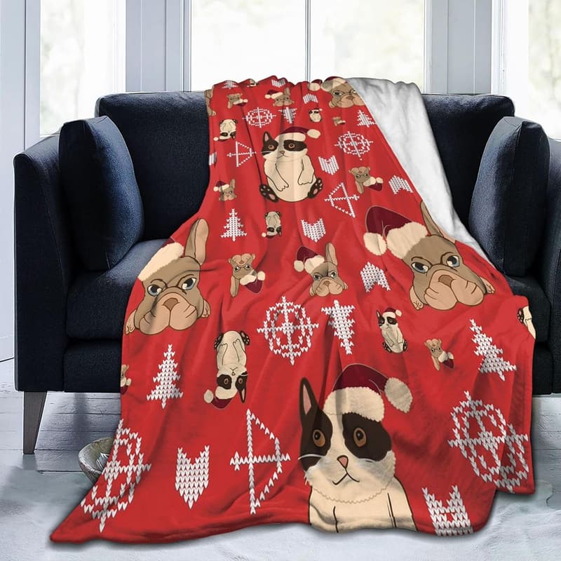 Red French Bulldog Throw Blanket for Couples, 50