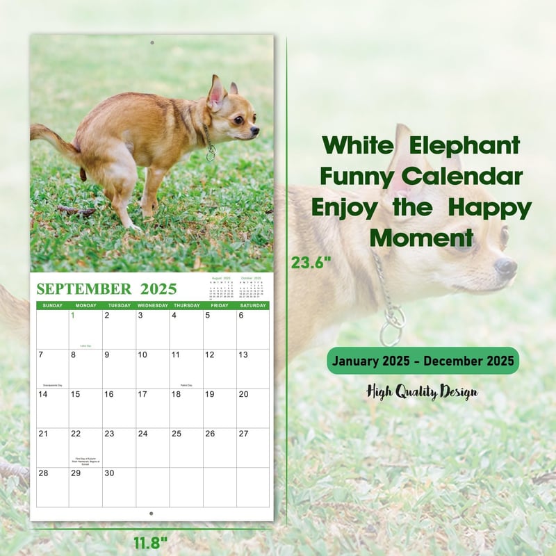 2025 Pooping Dogs Calendar - Funny White Elephant Gift
