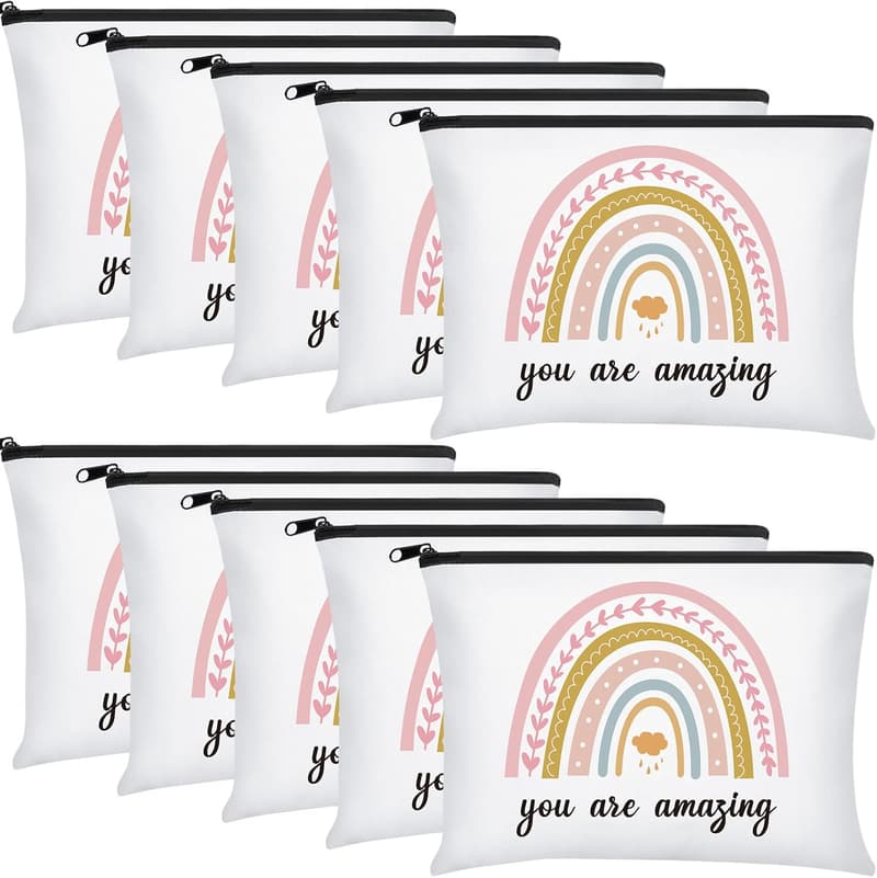 Graduation Gift - 10-Piece Inspirational Canvas Makeup Bags for Women