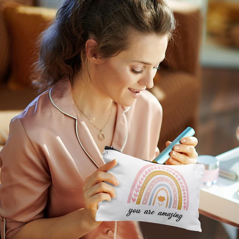 Graduation Gift - 10-Piece Inspirational Canvas Makeup Bags for Women