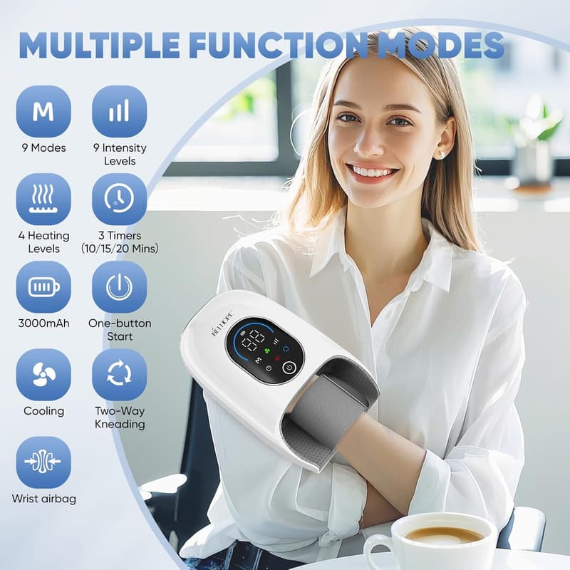 Hand Massage Device - 9 Modes, 4 Heating Options for Arthritis Relief