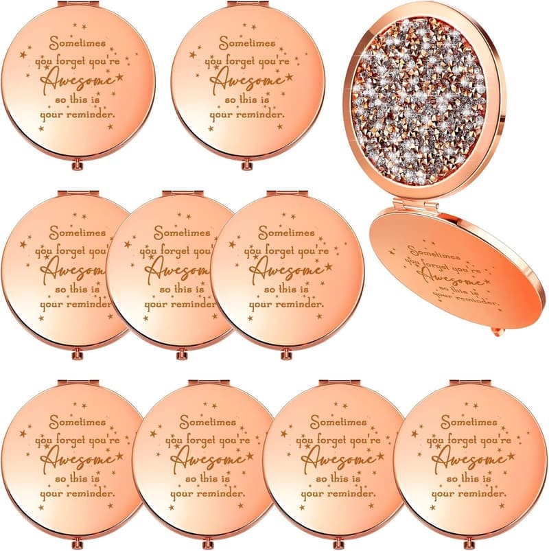 Inspirational Compact Mirror Set for Women - 10 Pcs, Rose Gold