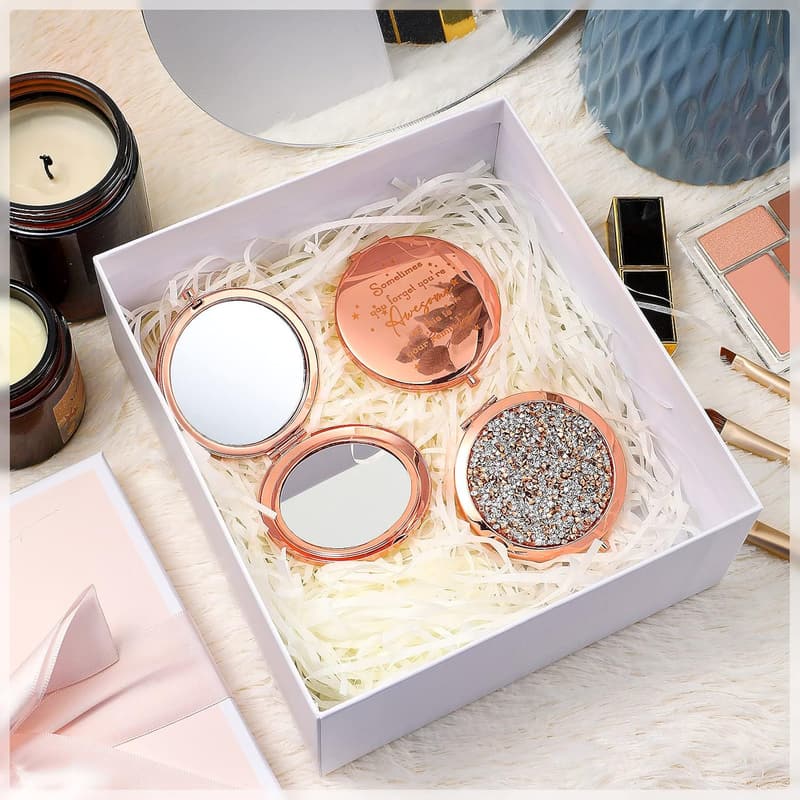 Inspirational Compact Mirror Set for Women - 10 Pcs, Rose Gold