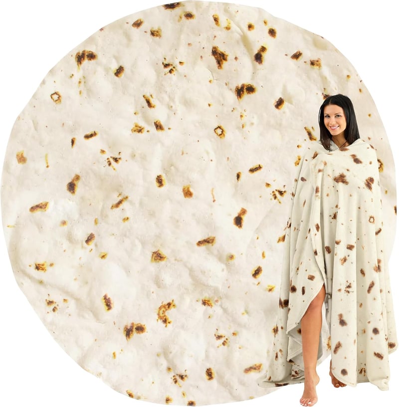 60-Inch Double-Sided Flannel Tortilla Blanket - Fun Gift for Adults