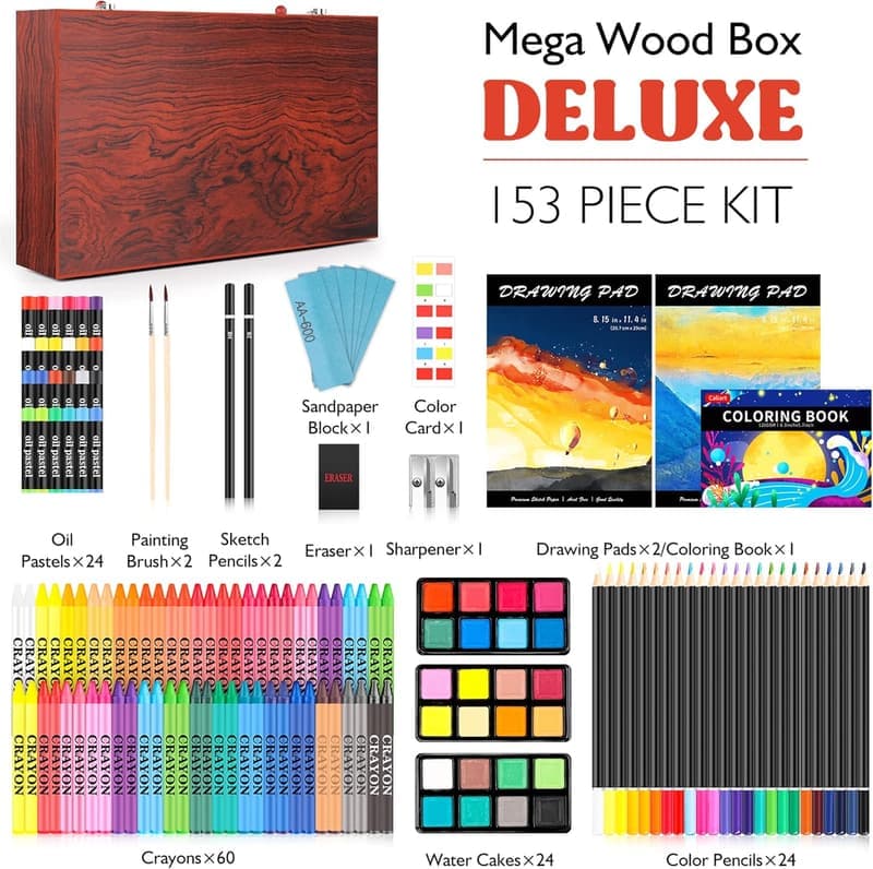 Deluxe 153-Pack Wooden Art Set for Kids & Beginners