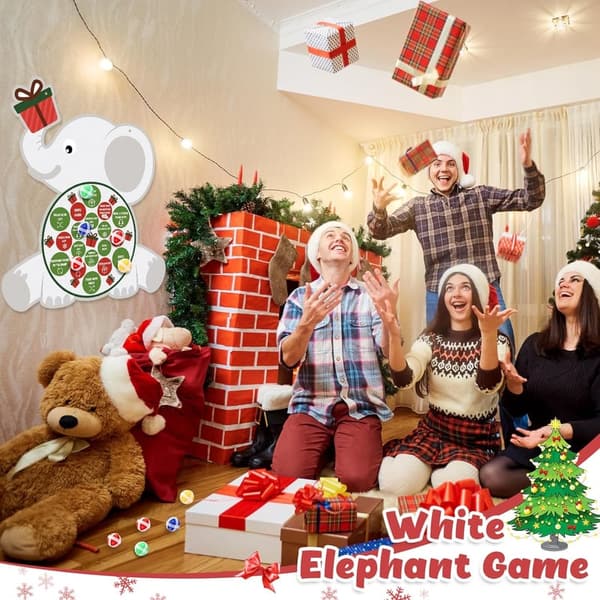 Christmas White Elephant Dart Board Game with 12 Sticky Balls