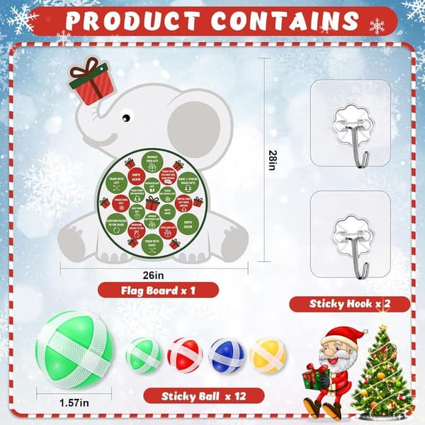 Christmas White Elephant Dart Board Game with 12 Sticky Balls