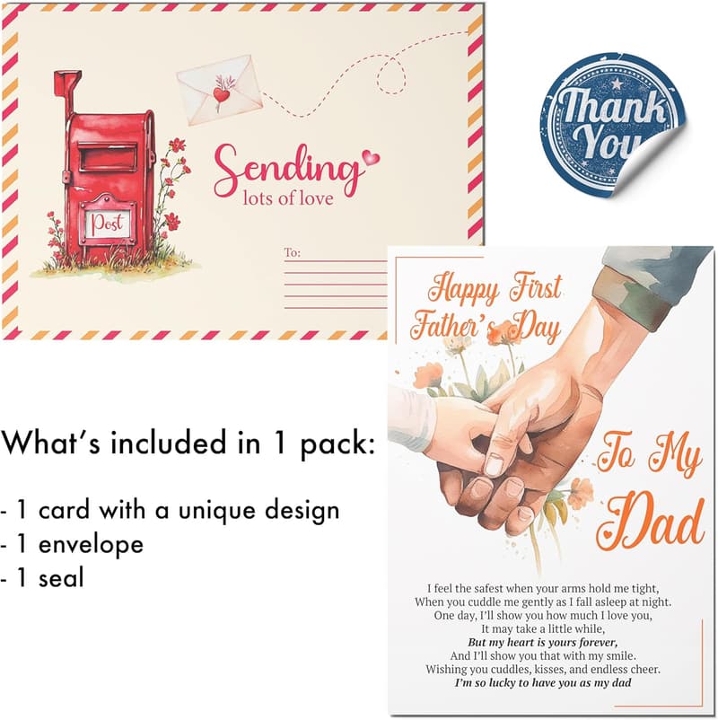 First Father's Day Greeting Card with Seal & Envelope
