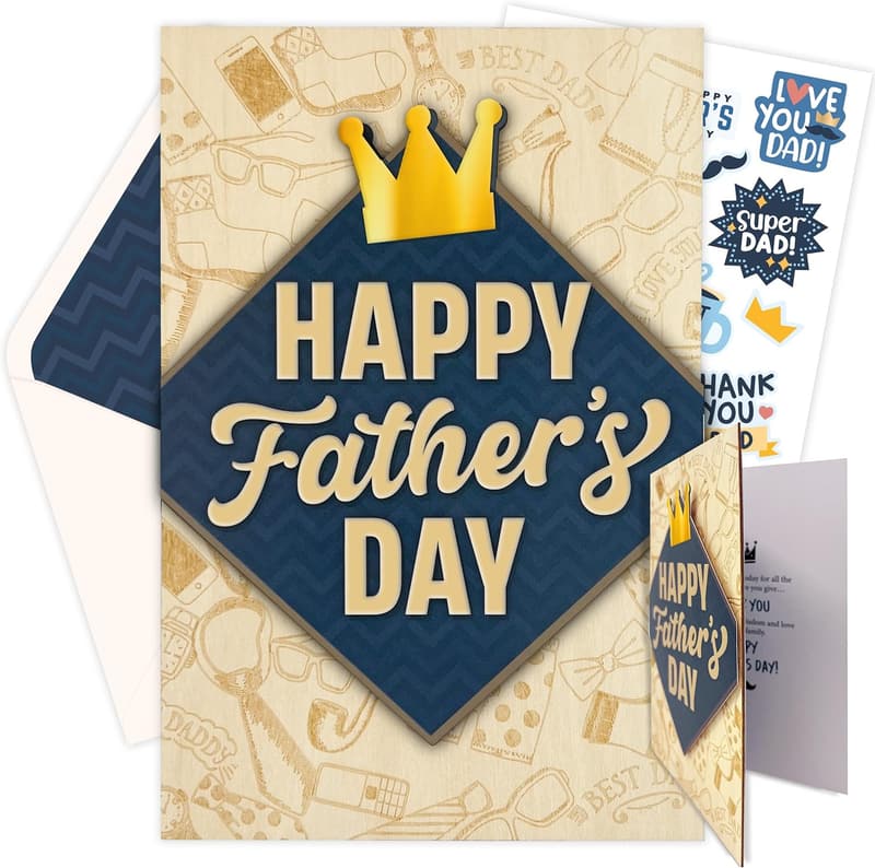 Happy Father's Day Laser-Engraved Wooden Card for Dad