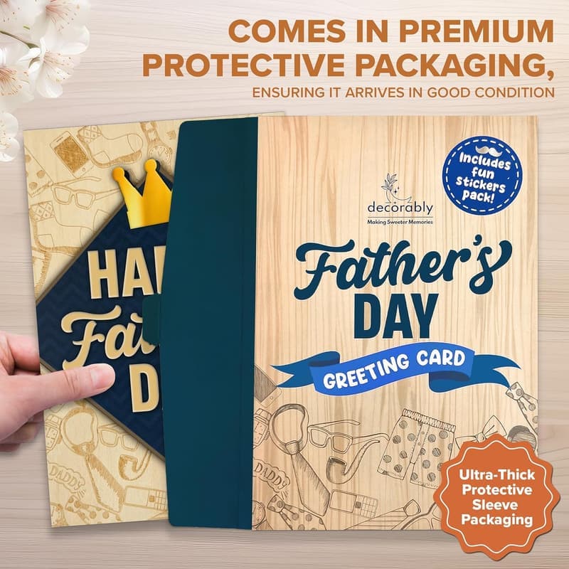 Happy Father's Day Laser-Engraved Wooden Card for Dad