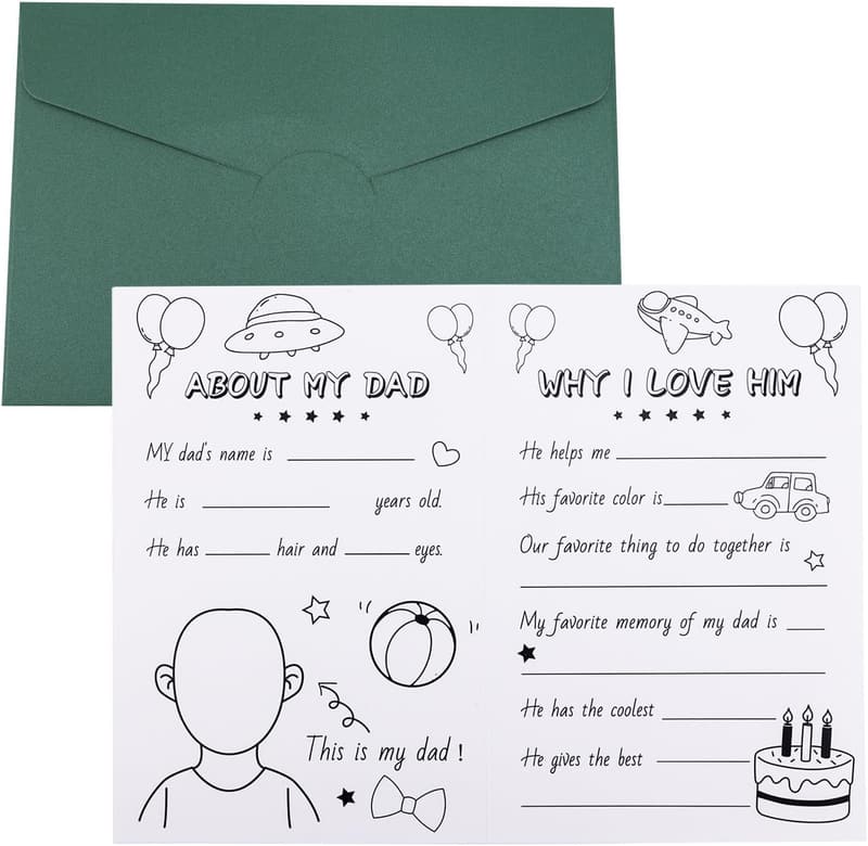 Father's Day DIY Card with Envelope - Fill-in-the-Blank Design