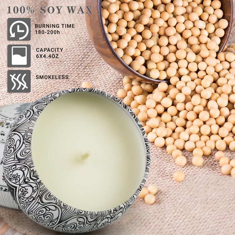 Aromatherapy Soy Wax Candle Set - 6 Pack Gift for Women