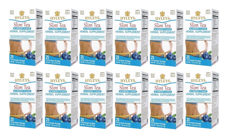 Blueberry Slim Tea - Herbal Detox Supplement (25 Bags, 12 Pack)