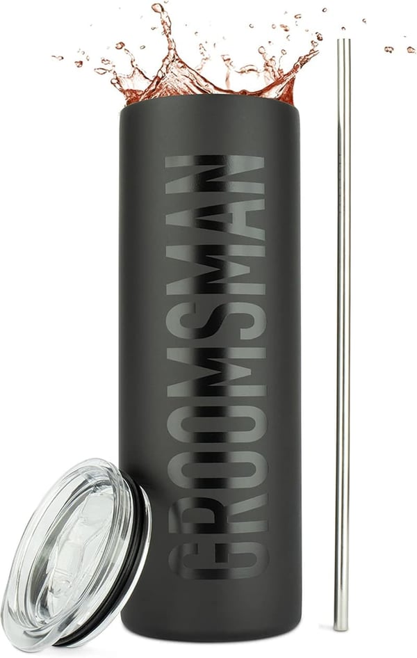 Groomsman Gift: 20oz Matte Black Steel Travel Tumbler