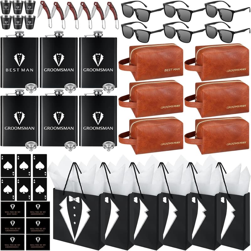 Groomsmen Proposal Gift Set with Shot Glasses & Toiletry Bag