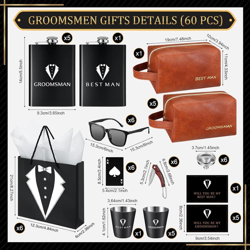 Groomsmen Proposal Gift Set with Shot Glasses & Toiletry Bag