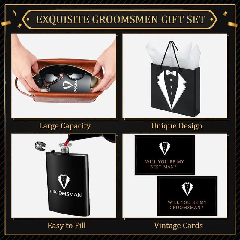 Groomsmen Proposal Gift Set with Shot Glasses & Toiletry Bag