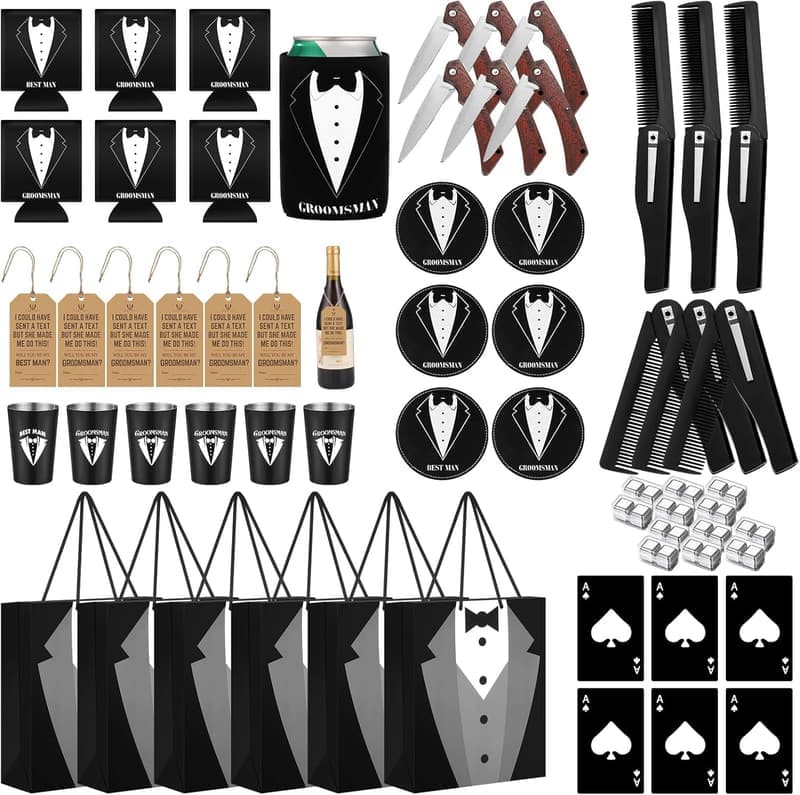 Groomsmen Proposal Gift Set with Shot Glasses & Accessories