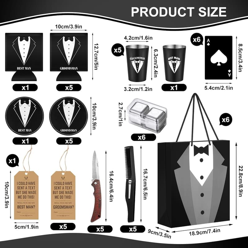 Groomsmen Proposal Gift Set with Shot Glasses & Accessories