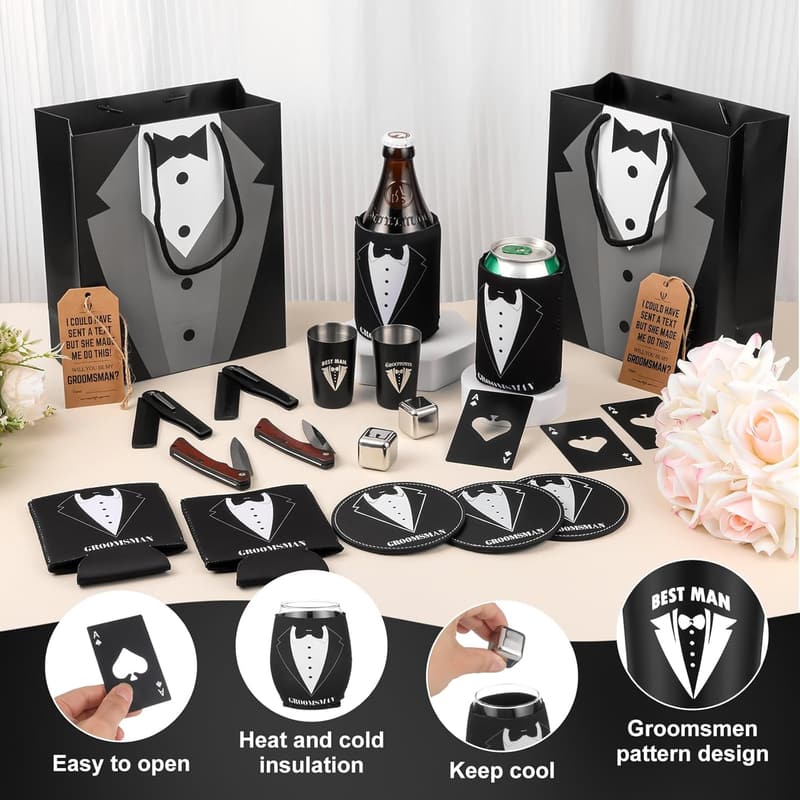 Groomsmen Proposal Gift Set with Shot Glasses & Accessories