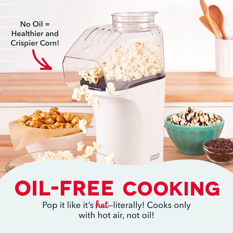 DASH White Hot Air Popcorn Popper with Measuring Cup, 16 Cups