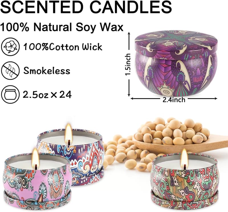 Aromatherapy Soy Candle Gift Set - 2.5 oz, 24 Pack for Women