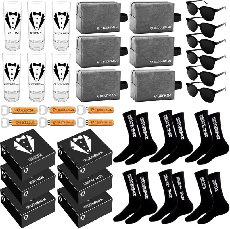 Groomsmen Proposal Gift Set - 36pcs with Shot Glasses & Accessories