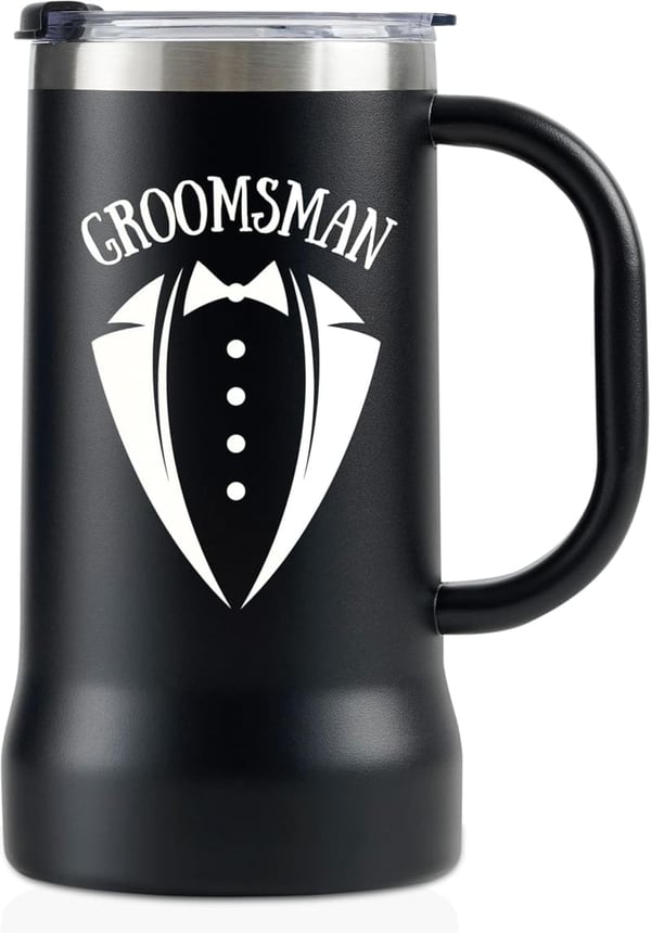 Groomsmen Beer Stein Tumbler - 24oz Stainless Steel Mug with Lid