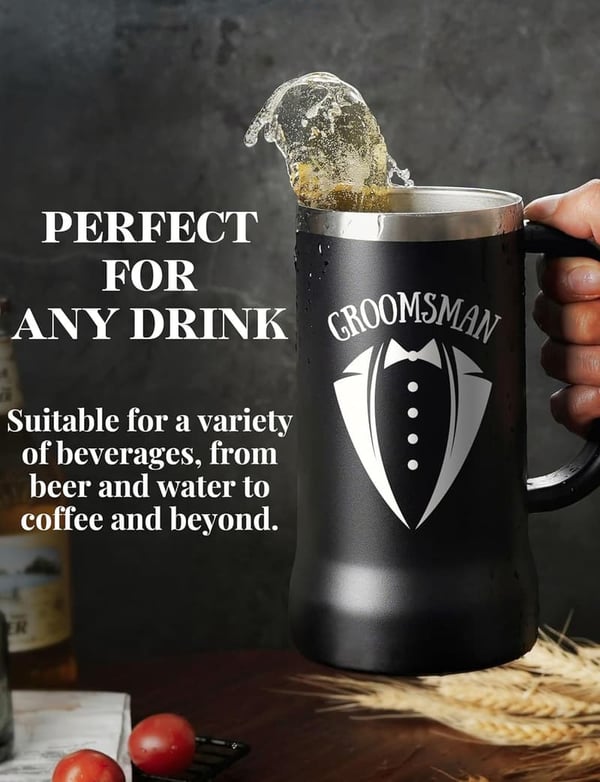 Groomsmen Beer Stein Tumbler - 24oz Stainless Steel Mug with Lid