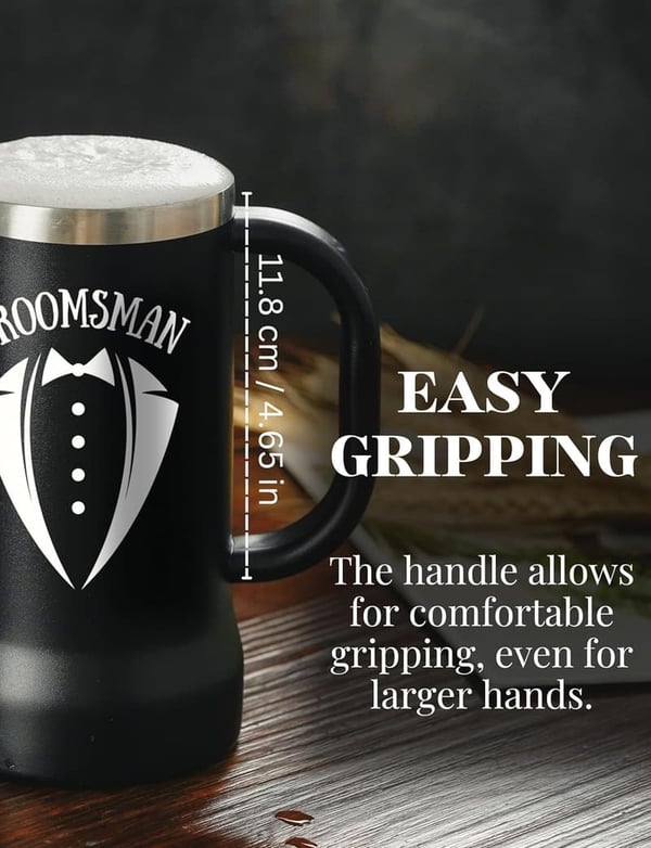 Groomsmen Beer Stein Tumbler - 24oz Stainless Steel Mug with Lid