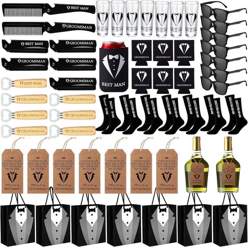 Groomsmen Proposal Gift Set - 56 Pcs with Personalized Accessories