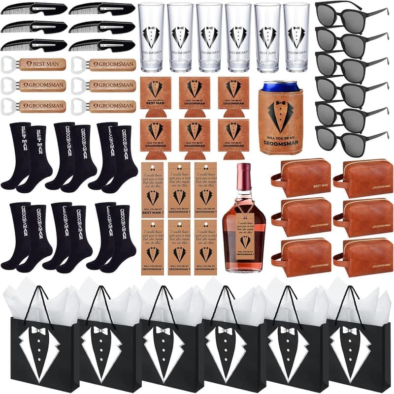 Groomsmen Proposal Box Set with Shot Glasses and Accessories