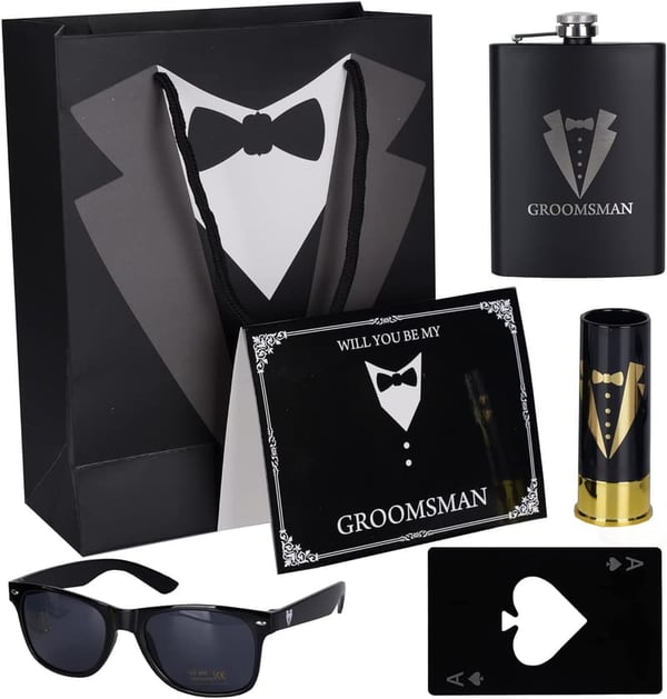 Groomsmen Gifts Set: 8oz Stainless Steel Flask & Accessories
