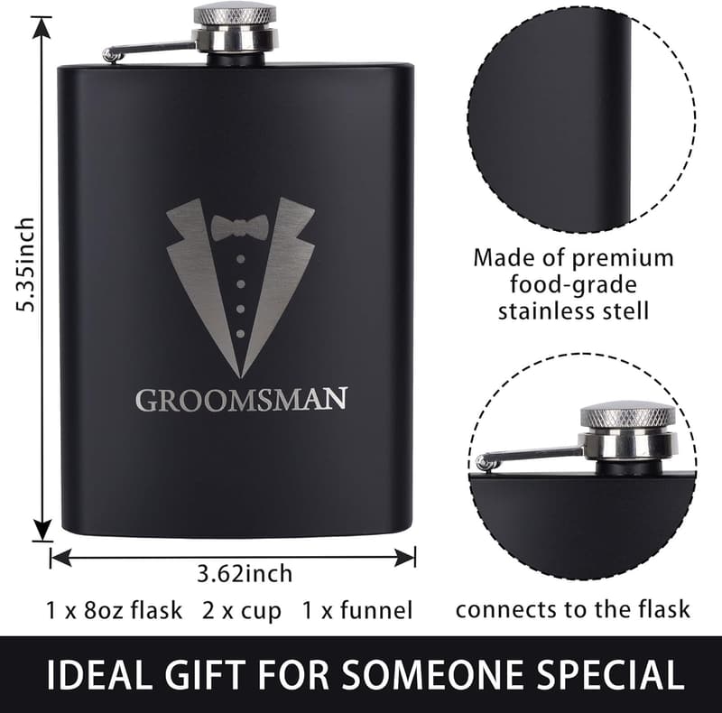Groomsmen Gifts Set: 8oz Stainless Steel Flask & Accessories