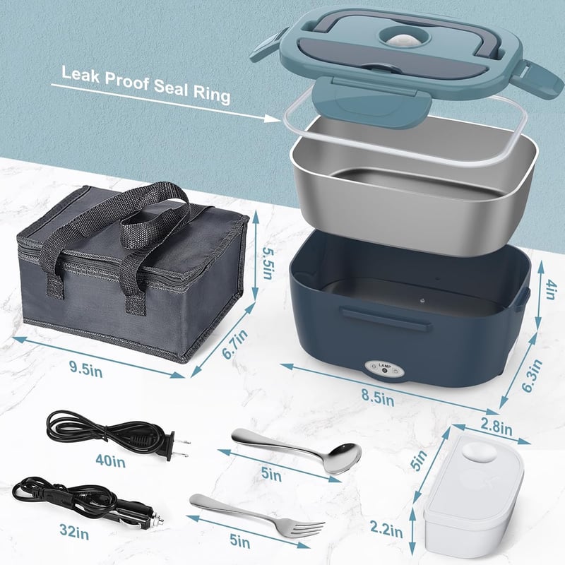 Portable Electric Food Warmer Lunch Box for Adults, 304 Stainless Steel